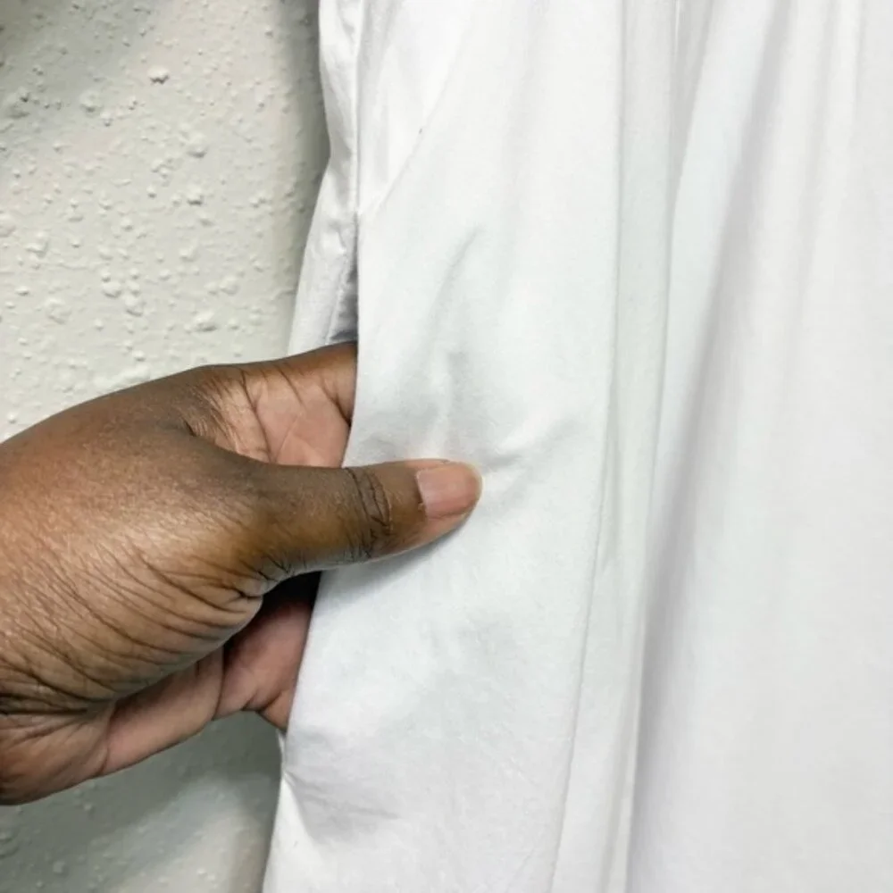 STAUD Finely Twisted Front Midi Dress Classic White V-Neck Puff Sleeve, Size 8 - Picture 6 of 14